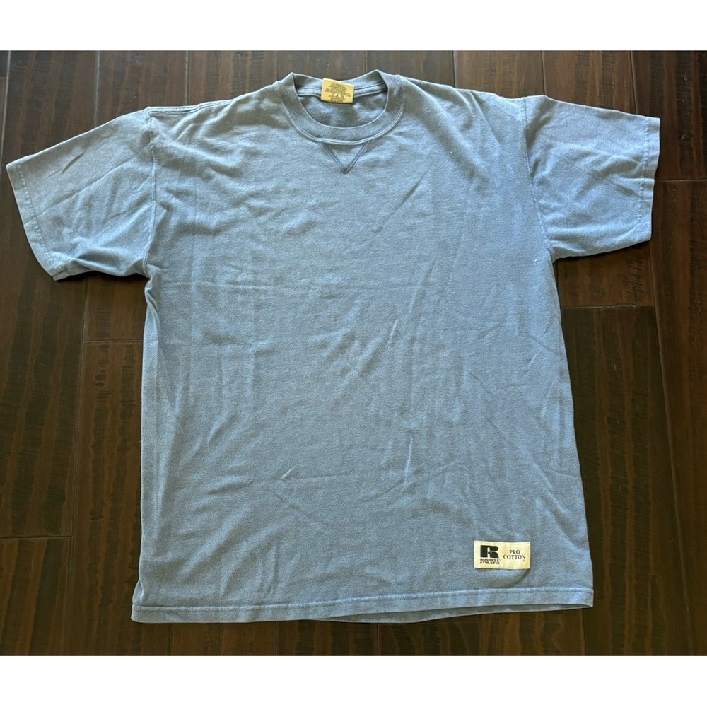 Vintage Russell Athletic Shirt Mens L Blue Blank Basic Pro Cotton 90s Y2K